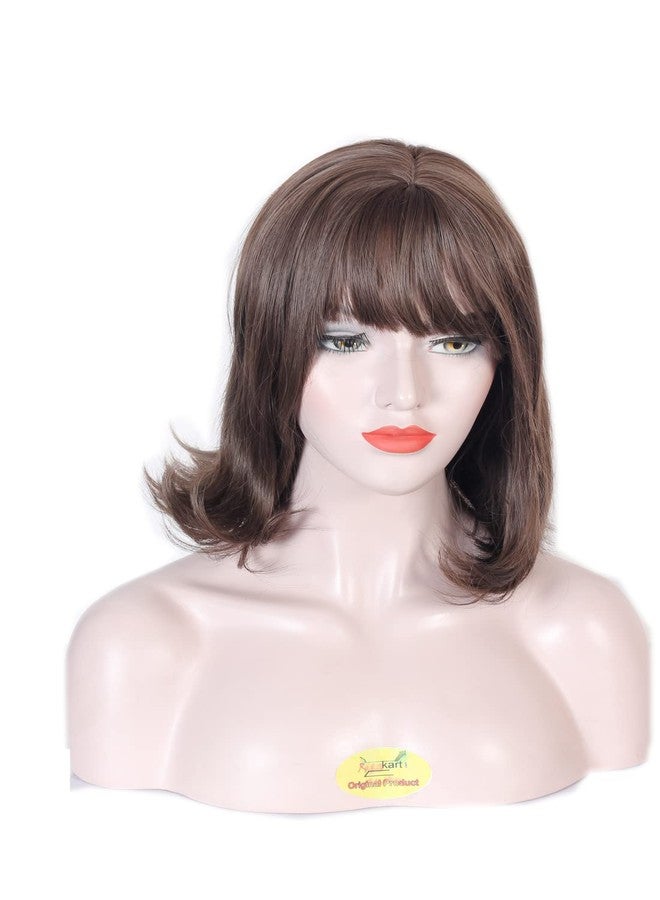 Ritzkart 18 Inch Light Brown Bob Medium Style Natural Color Feel Real Hairline Front Bob Fringe With Double Skin Base Synthetic Full Head Hair Wig For women - Image 2
