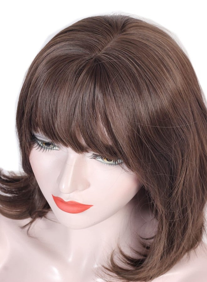Ritzkart 18 Inch Light Brown Bob Medium Style Natural Color Feel Real Hairline Front Bob Fringe With Double Skin Base Synthetic Full Head Hair Wig For women - Image 3