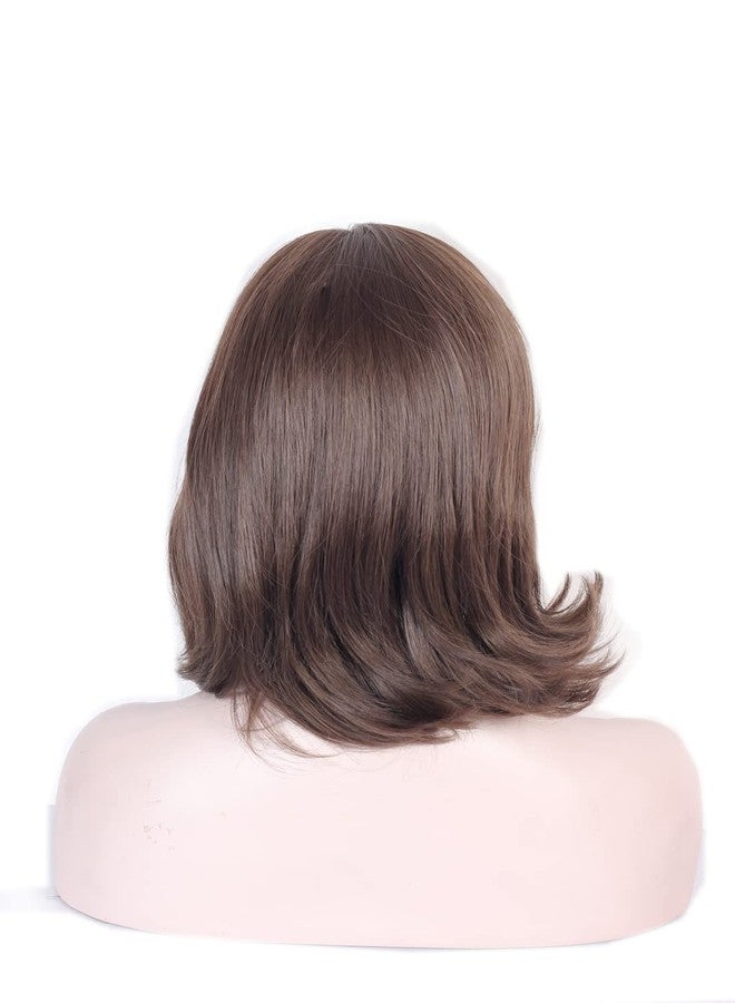 Ritzkart 18 Inch Light Brown Bob Medium Style Natural Color Feel Real Hairline Front Bob Fringe With Double Skin Base Synthetic Full Head Hair Wig For women - Image 4