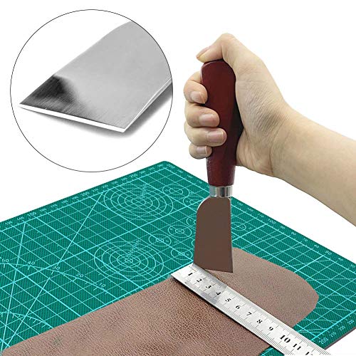 QMNNMA Leathercraft Knife - Leather Skiving Knife, Leather Cutting Tools with Wooden Handle Easy Trimming & Edge Skiving Leathercraft Craft Tool for DIY(Red) - Image 3