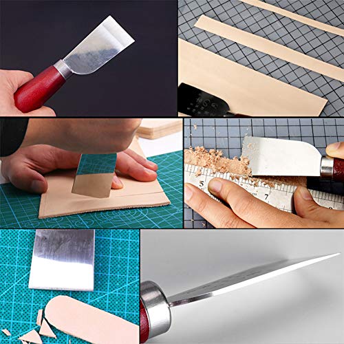 QMNNMA Leathercraft Knife - Leather Skiving Knife, Leather Cutting Tools with Wooden Handle Easy Trimming & Edge Skiving Leathercraft Craft Tool for DIY(Red) - Image 4
