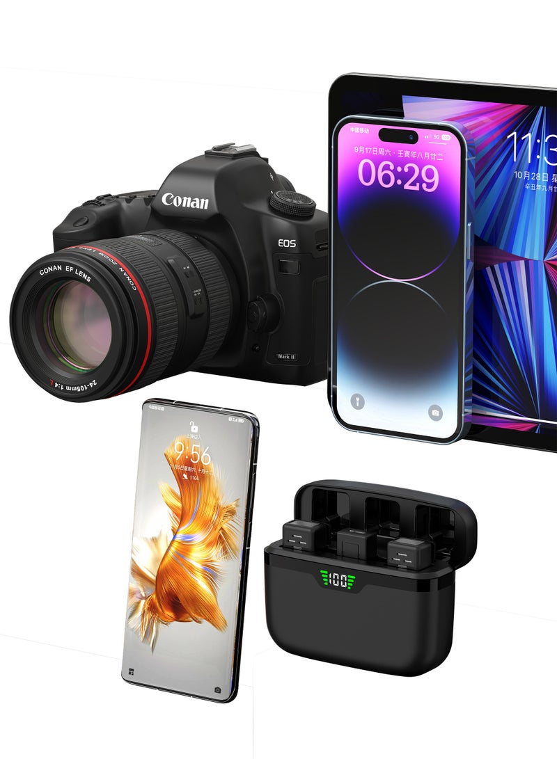 Wireless Lavalier Microphone, for Android, 48H Battery Life, 2-in-1 Plug-Play Clip with Charging Case for Recording Interview Video Podcast Vlog  - Image 5