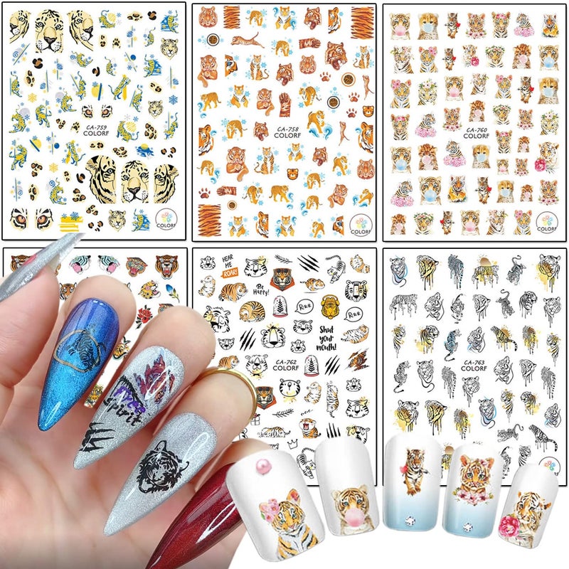 Cartoon Tiger Nail Art Stickers 3D Animal SelfAdhesive Design Cute Transfer Decals for Women Girls Manicure Charms Decorations DIY Resin Nail Acrylic Supplies