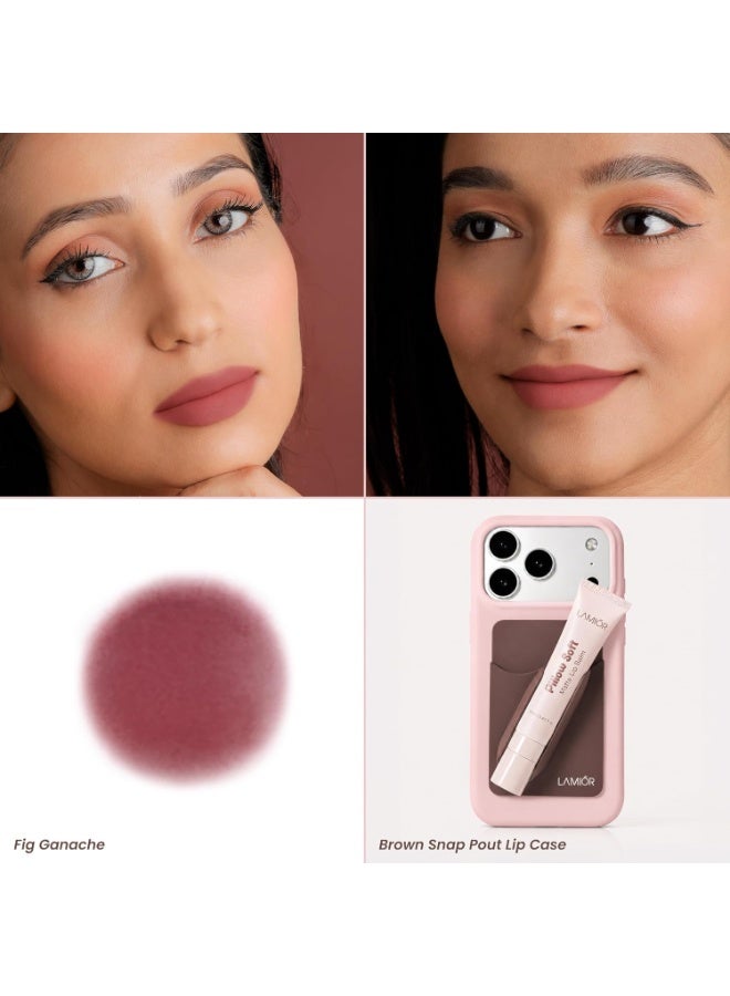 LAMIOR Pillow Soft Matte Lip Balm & Snap Pout Case Combo | Velvet Matte Tinted Color | Peptide, Hyaluronic Acid & Kokum Butter | Soft-Focus Finish | Lightweight Hydrating Formula for Women (Fig Ganache) - Image 2