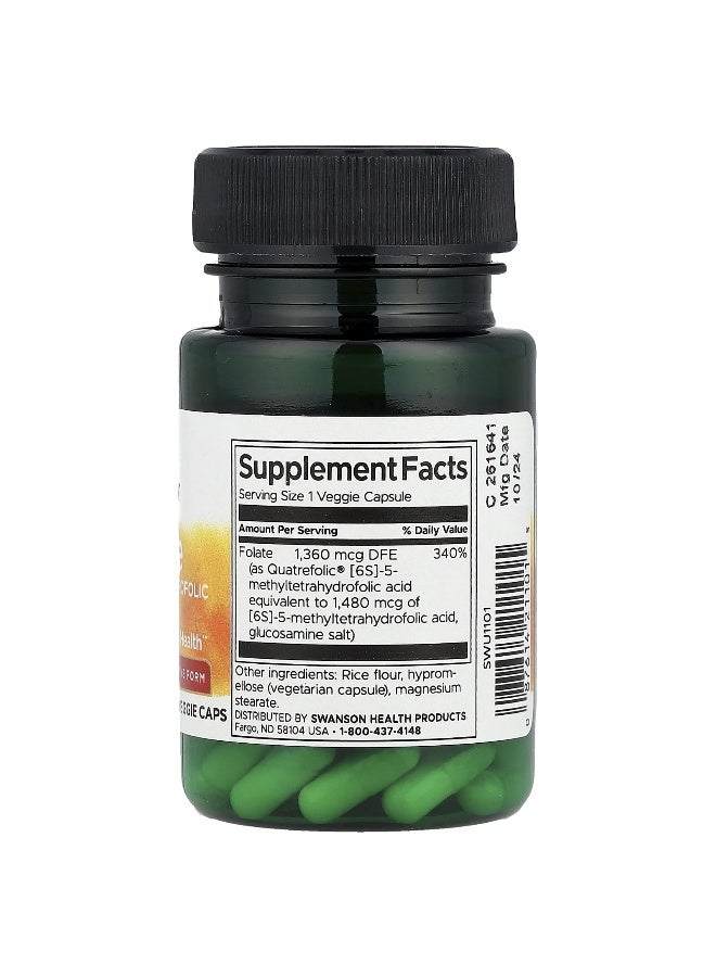 SWANSON سوانسون، حمض الفوليك، 1,360 ميكروغرام DFE، 30 كبسولة نباتية - Image 2