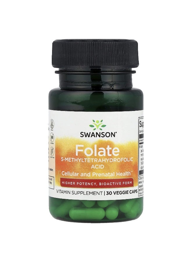 SWANSON سوانسون، حمض الفوليك، 1,360 ميكروغرام DFE، 30 كبسولة نباتية - Image 1