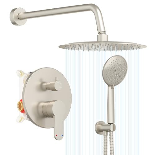 Gabrylly Shower System, Shower Faucet Set with Pressure Balance Shower Valve, 10" Rain Shower Heads with Handheld Spray, Wall Mounted Shower Fixtures, High Pressure Shower Head Set, Brushed Nickel - Image 1