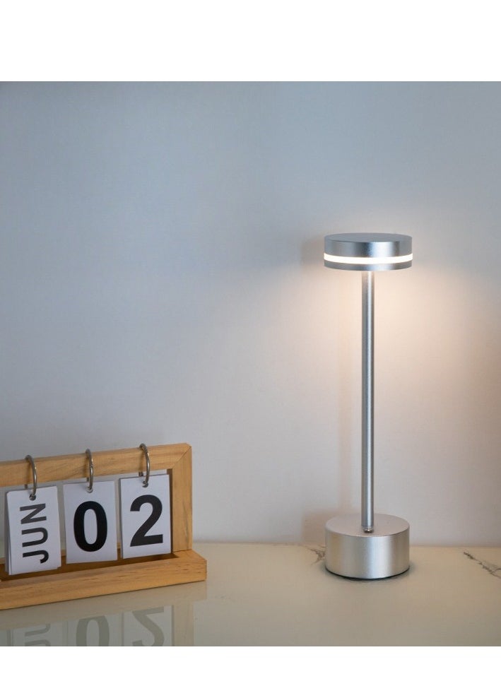 Generic Rechargeable Cordless Table Lamp, Modern LED Desk Lamp with Touch Sensor, Aluminum Shell,  3 Colors Stepless Dimming, USB-C Charging Port, Portable Bedside Lamp for Restaurant/Indoor/Outdoor(Silver)  - Image 5