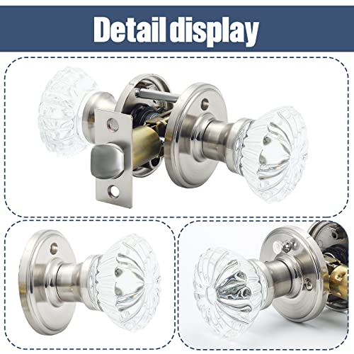 Cielsa Dawn Glass Door Knobs Interior with Lock, Satin Nickel Door Handles, Crystal Door Knobs with Lock(Satin Nickel, Privacy) - Image 2