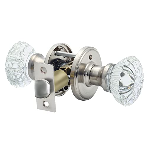 Cielsa Dawn Glass Door Knobs Interior with Lock, Satin Nickel Door Handles, Crystal Door Knobs with Lock(Satin Nickel, Privacy) - Image 1