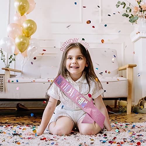 JunyRuny Birthday Girl Glitter Sash & Tiara Set, Pink, Costume Headwear for Women, Birthday Party Decorations, Happy Birthday Gifts for Her - Image 5