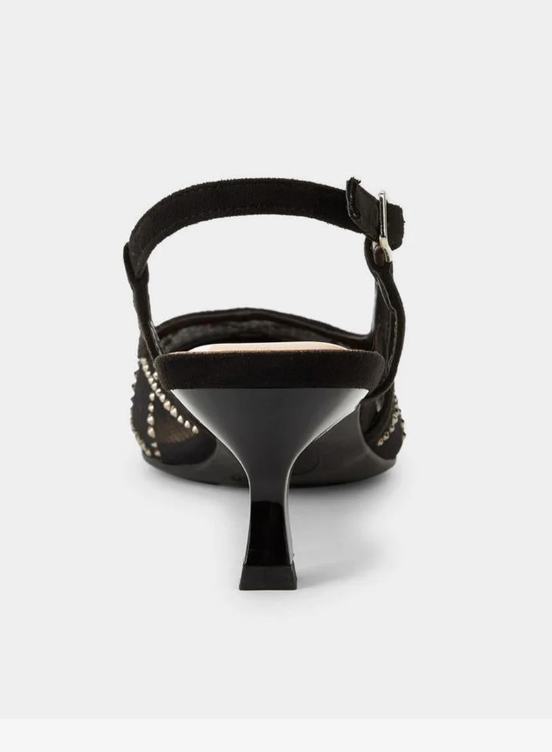 Celeste BLACK Women Kitten Heel Embellished Pointed Toe Shoes Ramadan Collections for Women | Best Price UAE