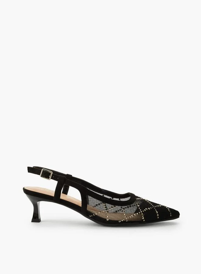 Celeste BLACK Women Kitten Heel Embellished Pointed Toe Shoes for Women | Best Price UAE