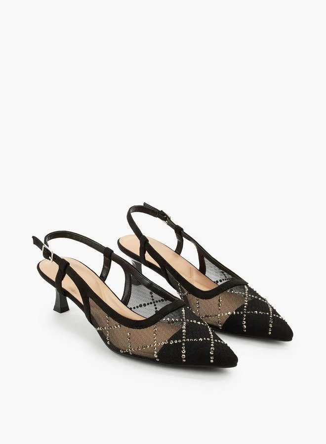 Celeste Women Kitten Heel Embellished Pointed Toe Shoes