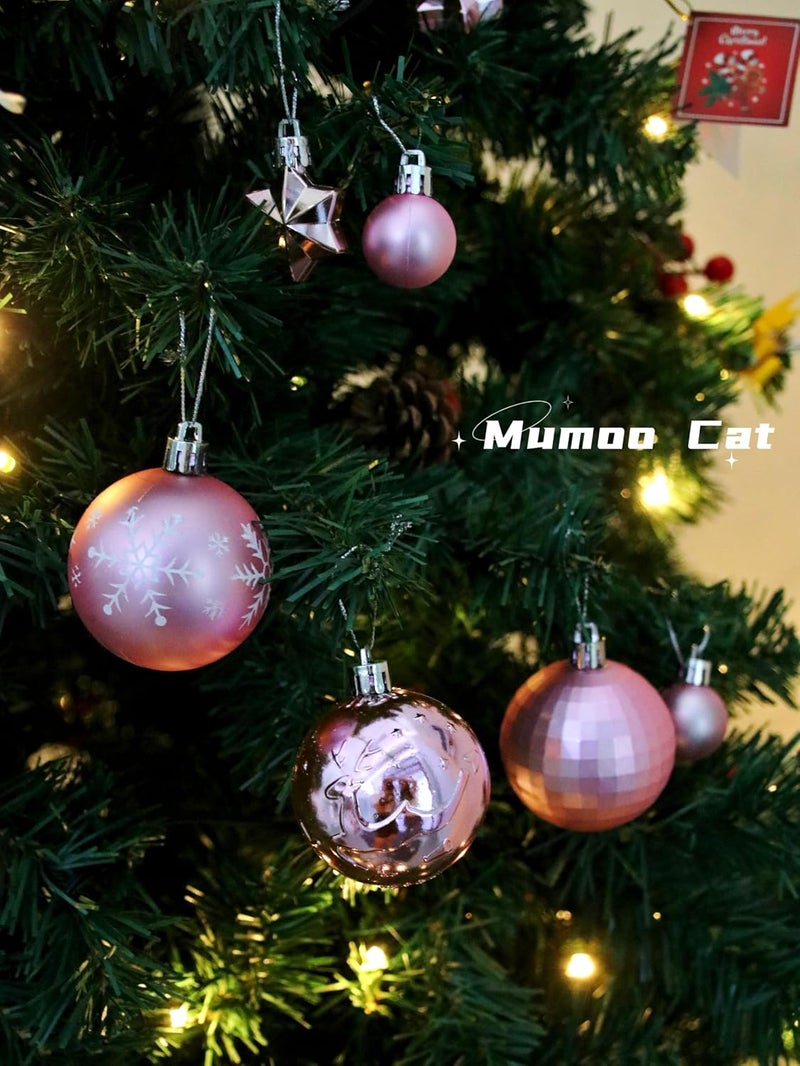 Mumoo Cat مجموعة مومو كات من 40 قطعة من زينة كرات عيد الميلاد، كرات شجرة عيد الميلاد، كرات عيد الميلاد البلاستيكية المطلية لتزيين حفلات ومنزل عيد الميلاد (الوردي والأبيض) - Image 5