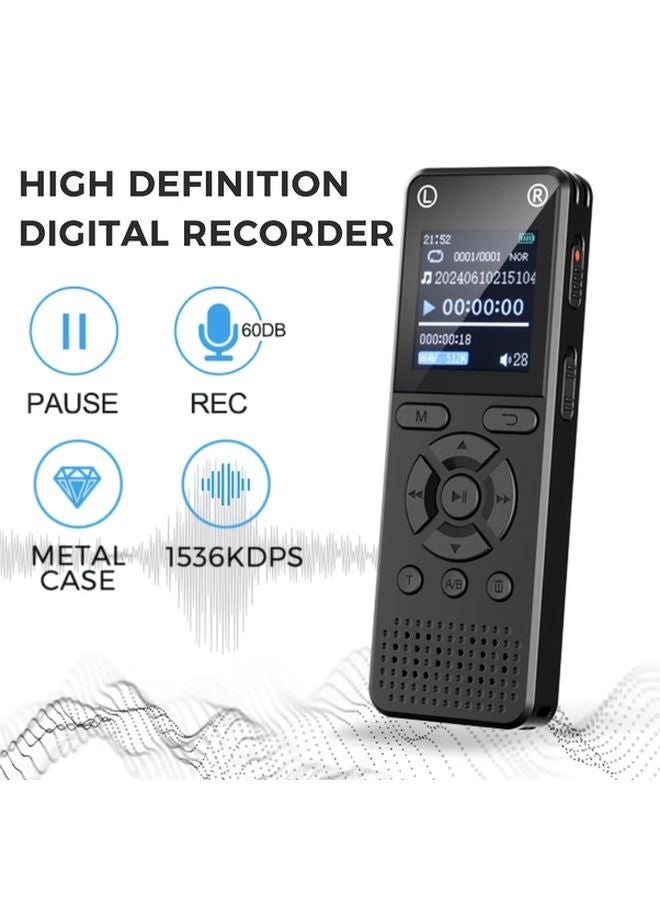 مسجل صوتي رقمي محمول 64 جيجابايت باللون الرمادي الداين مع خاصية إعادة التشغيل - 9000 ساعة تسجيل - تقليل الضوضاء - تفعيل بالصوت - حلقة A-B - مشغل MP3 للمحاضرات والاجتماعات والمقابلات - Image 2