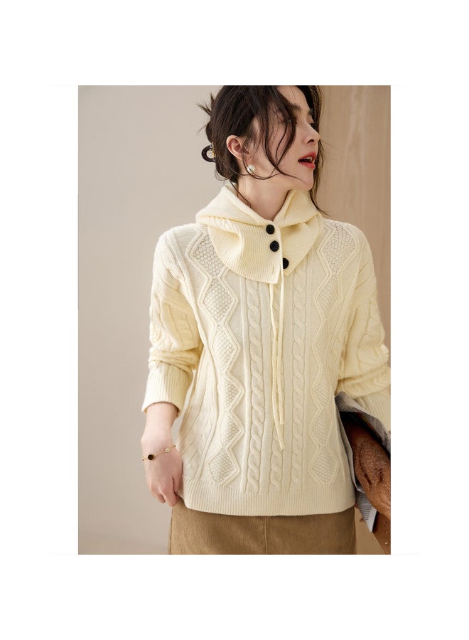 Dme Winter Detachable Hood Round Neck Cable Knit Sweater For Women - Image 2