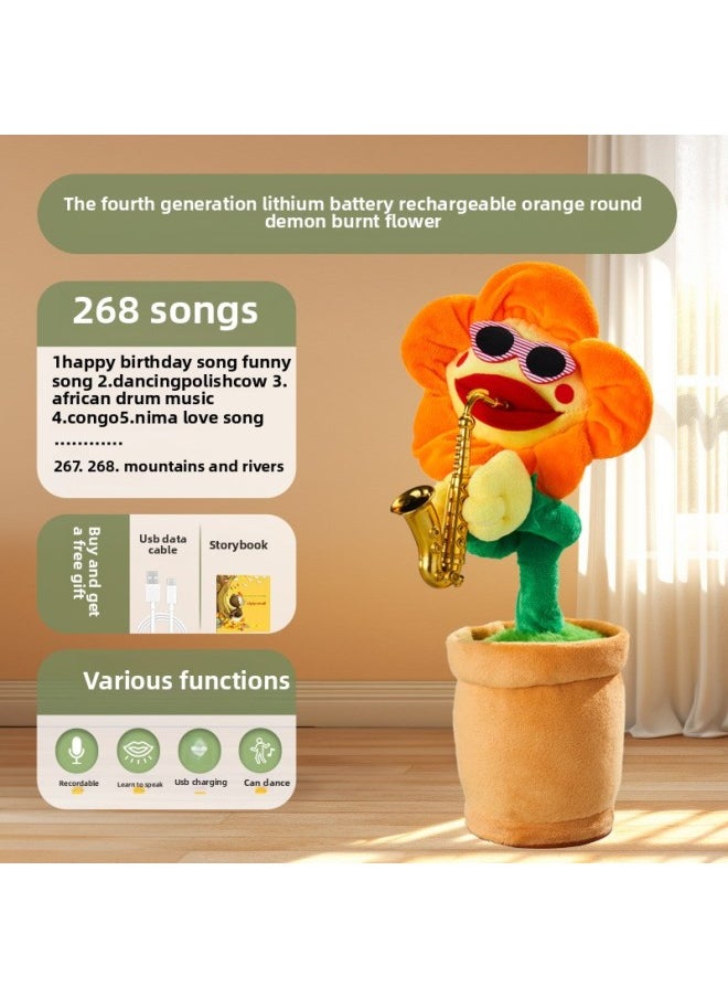 Generic - Dancing Cactus Toys Can Learn To Talk Baby Baby Children 0 A 1 Year Old Enchanting Flower Repetition Recording Doll-Color:[fourth Generation Lithium Battery] Rechargeable Orange Circle Enchanting Flower (268 Songs + Learning To Speak + Recording + Glowing And Dancing)-Height:[collect And Purchase, Priority Delivery] - Image 1