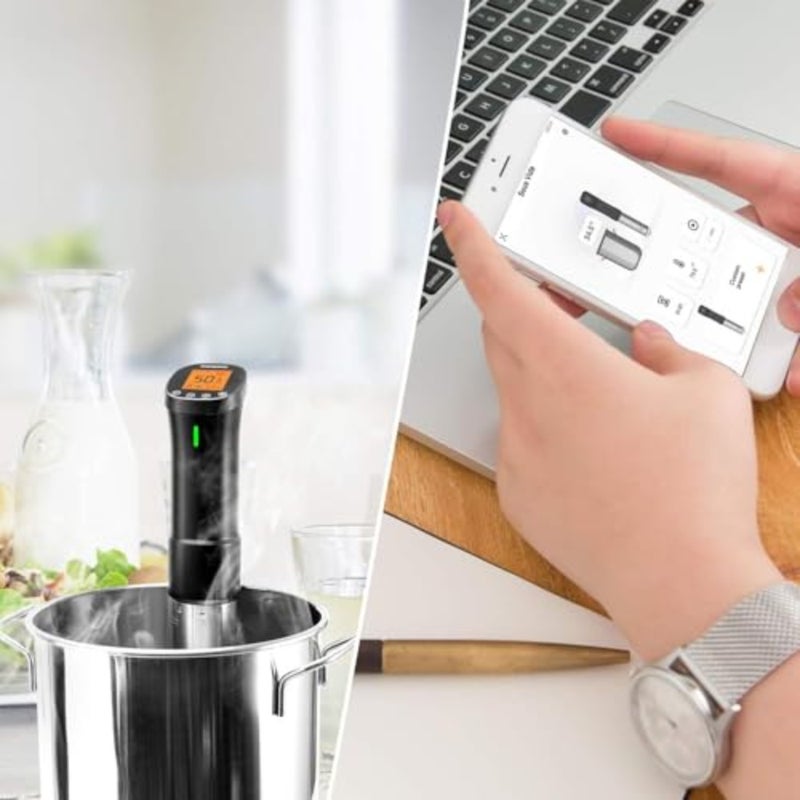 تتضمن مجموعة Sous Vide Combo جهاز تدوير غمر WIFI ذكي مع مؤقت ووصفات وآلة ختم فراغ جافة/رطبة مع قوة شفط 85 كيلو باسكال للطهي الدقيق في المنزل وطهي الطعام في حمام مائي - Image 3