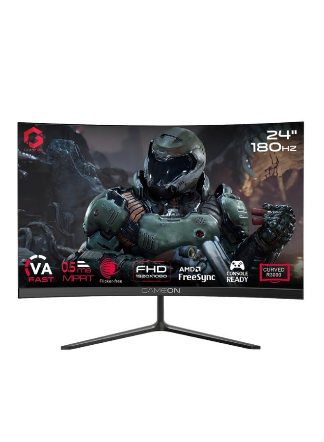 23.8" Inch Curved Gaming Monitor (1920x1080) FHD VA Panel, 180Hz Refresh Rate, 0.5ms MPRT Response Time, HDMI 2.1 - GOC24F180VA | Black