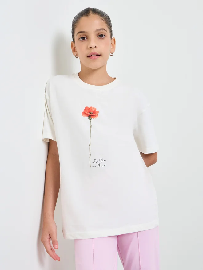Styli Styli Teen Girls Oversized T-Shirt and Flared Leggings Set