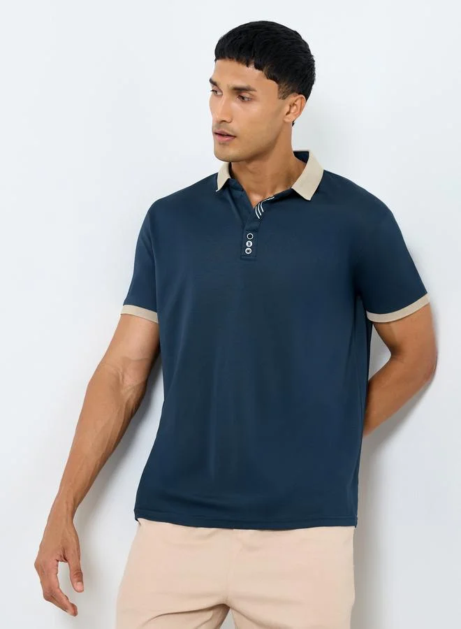 Styli Men Solid Regular Fit Polo T-Shirt