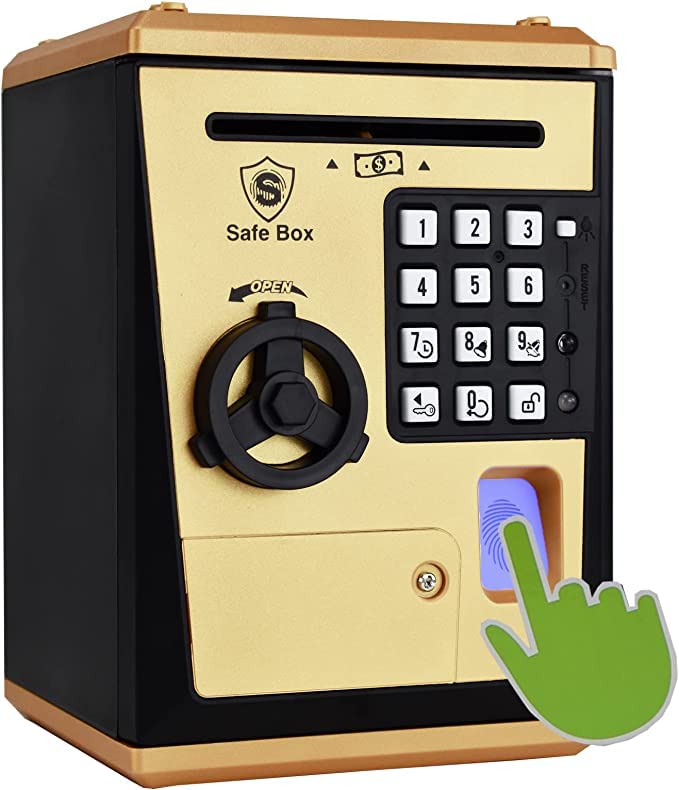 Toy Safe Box ATM Piggy Bank Money Coin Savings Bank Great Gift for Children Kids GoldenBlack