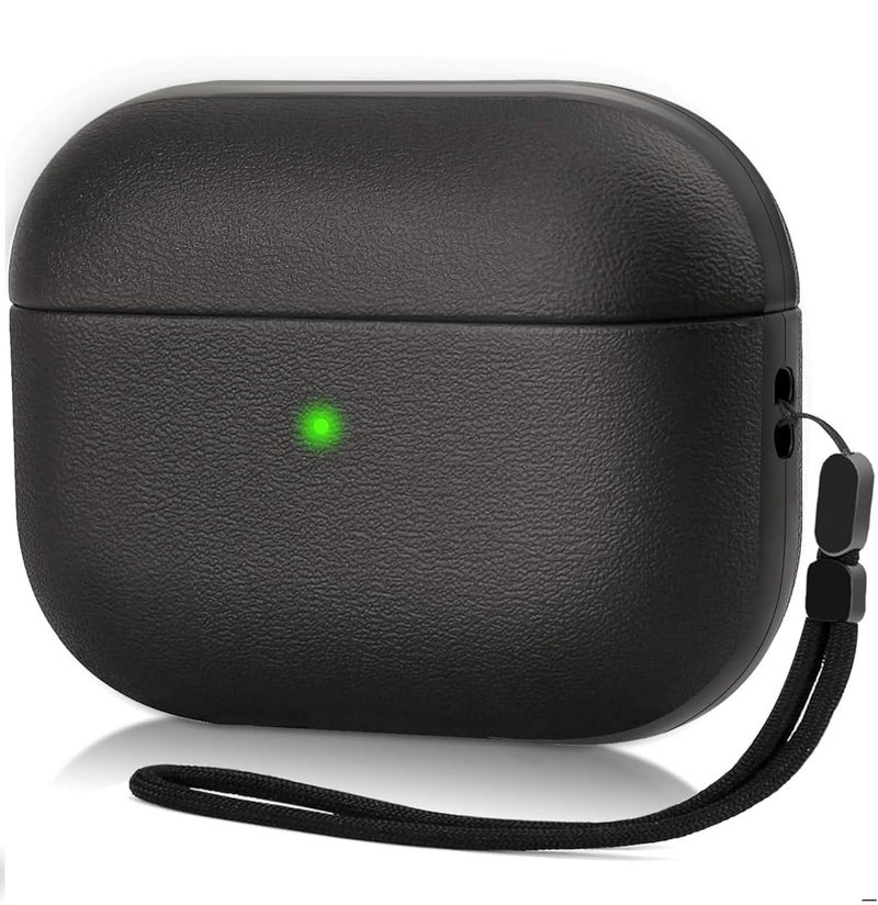 EMOH ROCED AirPods 4 Case Cover with Lanyard, Premium Leather Texture Full Body Protective Case for Apple AirPods 4th Generation, Shockproof & Anti-Scratch with Front LED Visible - (Matte Black) - Image 1