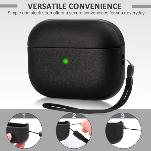 EMOH ROCED AirPods 4 Case Cover with Lanyard, Premium Leather Texture Full Body Protective Case for Apple AirPods 4th Generation, Shockproof & Anti-Scratch with Front LED Visible - (Matte Black) - Image 5