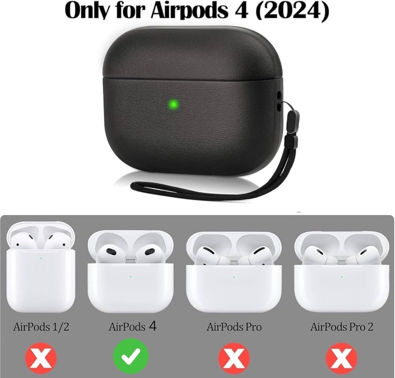 EMOH ROCED AirPods 4 Case Cover with Lanyard, Premium Leather Texture Full Body Protective Case for Apple AirPods 4th Generation, Shockproof & Anti-Scratch with Front LED Visible - (Matte Black) - Image 2