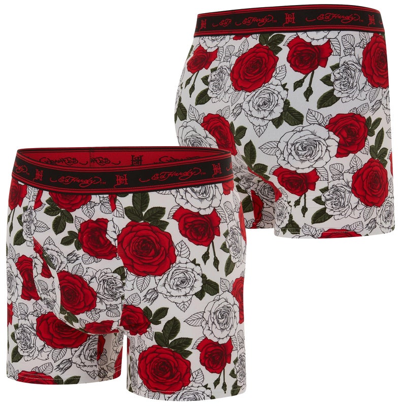 ED HARDY Mens Underwear Boxer Briefs Comfortable, Breathable, Stylish Design 4 Pack, Colorful Prints, XLarge - Image 4