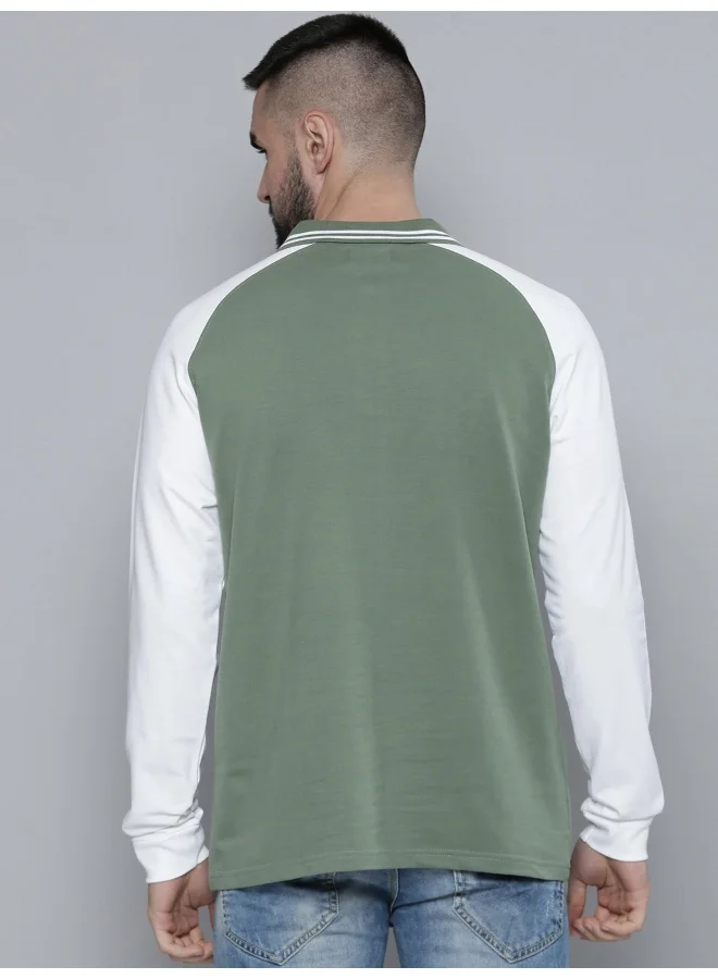 Maniac Maniac Men Printed Round Neck Full Sleeve Hunter Green & White Cotton T-Shirt
