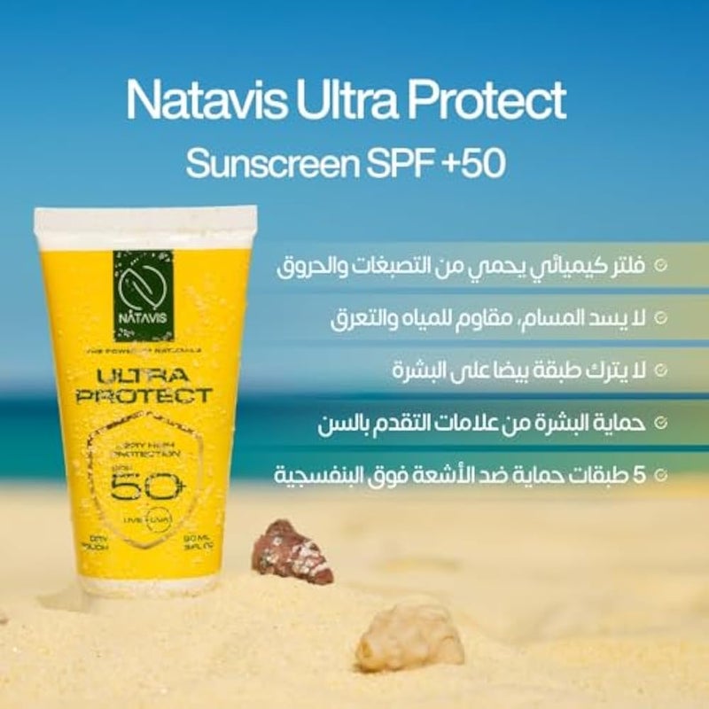 Natavis Ultra-Protect SPF 50+ Sunscreen | Powerful Daily Protection with Organic UV Filters, Vitamin E & Lactic Acid – Gentle on Sensitive Skin – Water & Sweat Resistant - Image 3