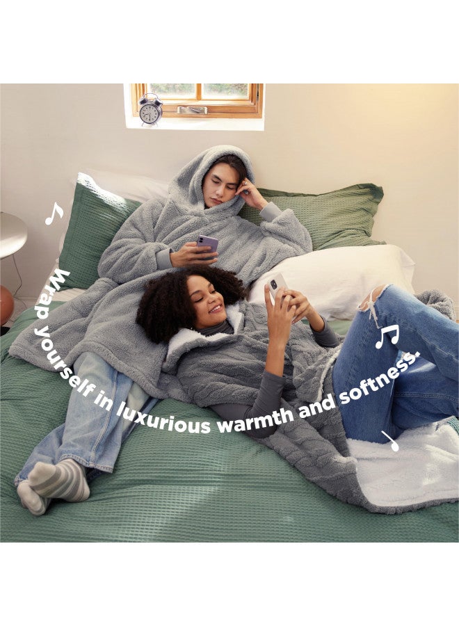 Bedsure Bedsure Wearable Blanket Hoodie Gifts for Women - Cozy Sherpa Hoodie Blanket Men, Warm Hooded Blanket Sweatshirt with Pockets for Adults - Image 3