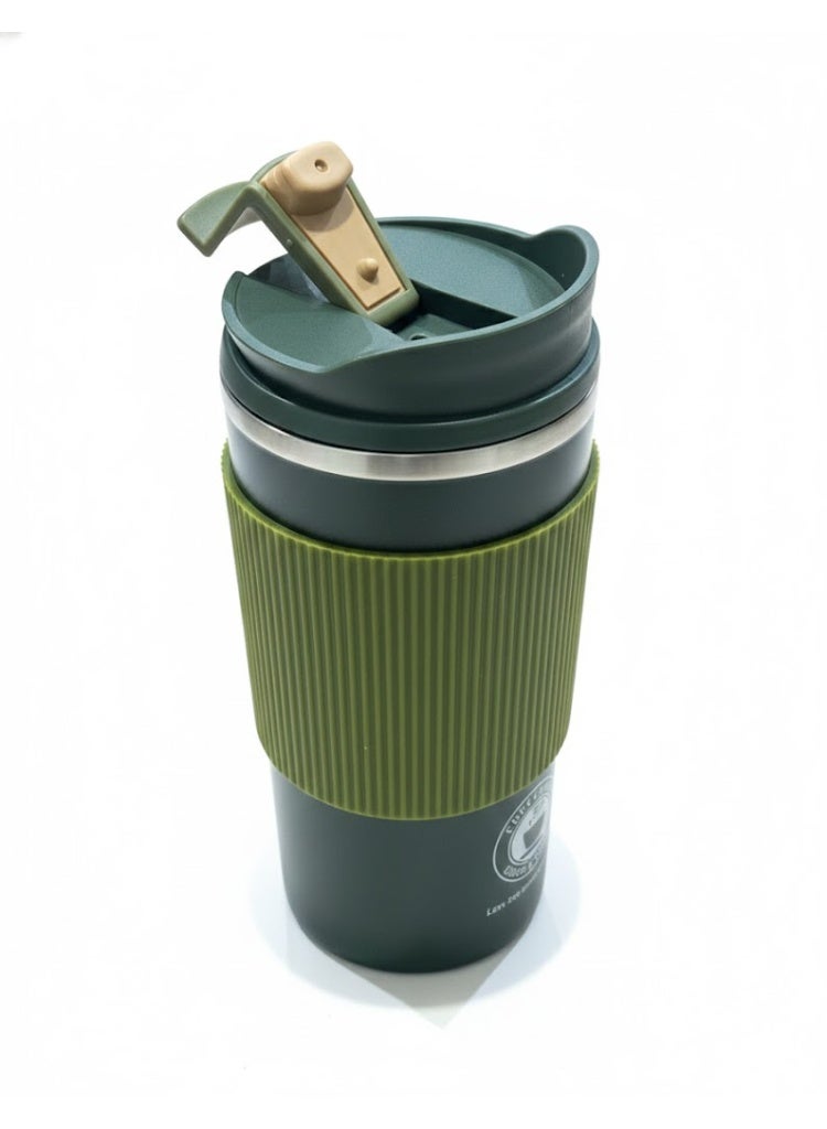 Biki 500ml Thermal Coffee Mug - Stainless Steel with Silicone Lid - Dark Green - Image 4