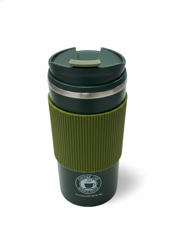 Biki 500ml Thermal Coffee Mug - Stainless Steel with Silicone Lid - Dark Green - Image 3