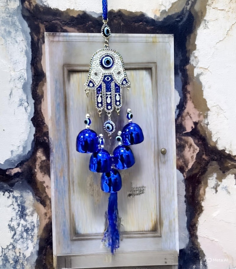 DT DECTONE Stone Nazar Battu Evil Eye Hanging Wall Decor Interior Accessories For The Home Good Fortune Vastu For Decoration And Prosperity- Wind Chime Bells, Blue - Image 3