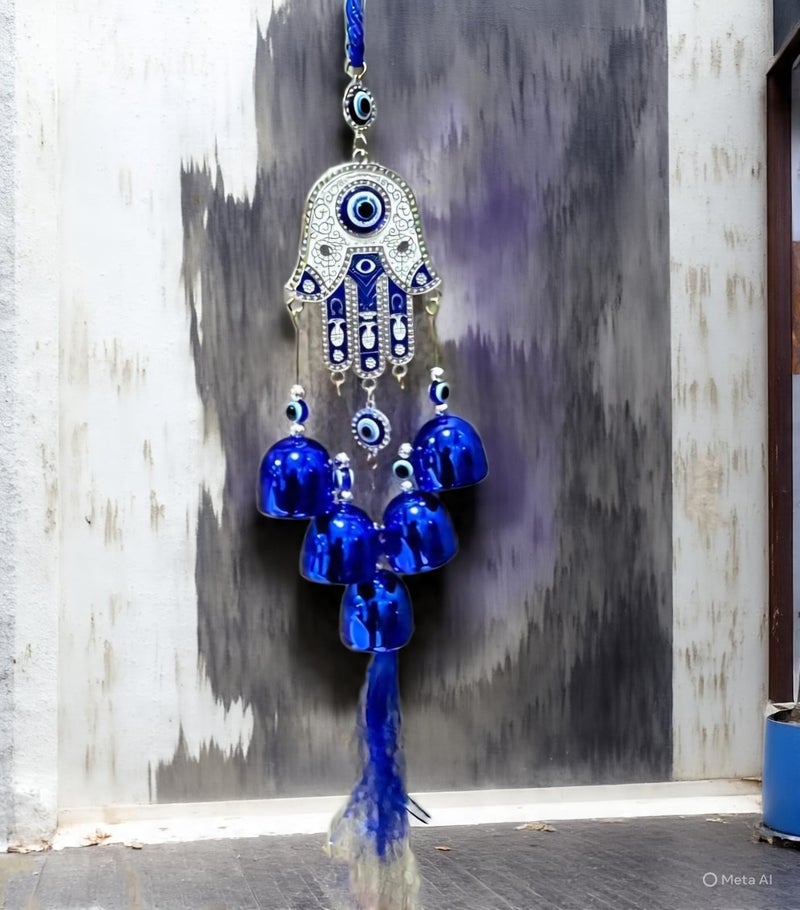 DT DECTONE Stone Nazar Battu Evil Eye Hanging Wall Decor Interior Accessories For The Home Good Fortune Vastu For Decoration And Prosperity- Wind Chime Bells, Blue - Image 2