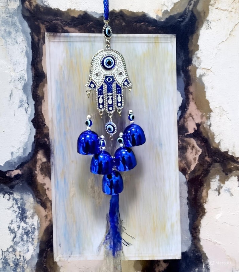 DT DECTONE Stone Nazar Battu Evil Eye Hanging Wall Decor Interior Accessories For The Home Good Fortune Vastu For Decoration And Prosperity- Wind Chime Bells, Blue - Image 5