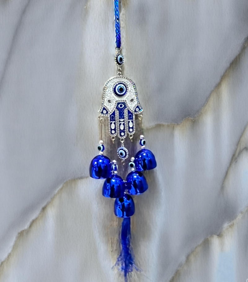 DT DECTONE Stone Nazar Battu Evil Eye Hanging Wall Decor Interior Accessories For The Home Good Fortune Vastu For Decoration And Prosperity- Wind Chime Bells, Blue - Image 1