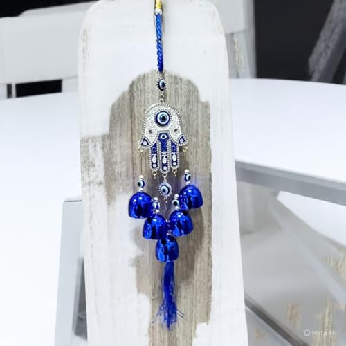 DT DECTONE Stone Nazar Battu Evil Eye Hanging Wall Decor Interior Accessories For The Home Good Fortune Vastu For Decoration And Prosperity- Wind Chime Bells, Blue - Image 4