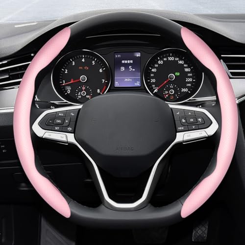 HHZL 2-Piece Steering Wheel Cover, Carbon Fiber Segmented Steering Wheel Protector, Universal and Anti-Slip Durable Car Leather Protective Cover, Car Interior Accessories for Women and Men (Pink) - Image 4