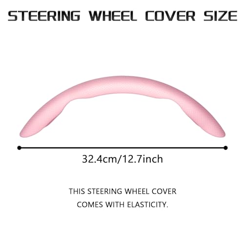 HHZL 2-Piece Steering Wheel Cover, Carbon Fiber Segmented Steering Wheel Protector, Universal and Anti-Slip Durable Car Leather Protective Cover, Car Interior Accessories for Women and Men (Pink) - Image 2