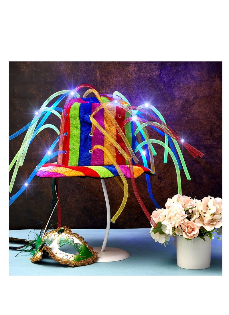 Generic - 2 Pieces LED Funny Clown Crazy Hat, Mardi Gras Jester Hat Light up Hats Noodle Hair Hat, Jester Party Costume for Adults Kids Party Supplies Mardi Gras Party Decor Crazy Hat Day Carnival Dress - Image 1