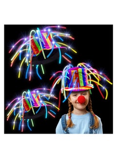 2 Pieces LED Funny Clown Crazy Hat, Mardi Gras Jester Hat Light up Hats Noodle Hair Hat, Jester Party Costume for Adults Kids Party Supplies Mardi Gras Party Decor Crazy Hat Day Carnival Dress