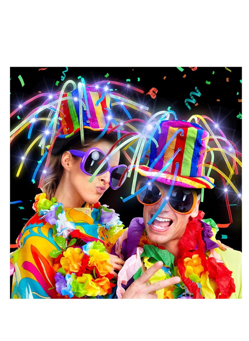 Generic - 2 Pieces LED Funny Clown Crazy Hat, Mardi Gras Jester Hat Light up Hats Noodle Hair Hat, Jester Party Costume for Adults Kids Party Supplies Mardi Gras Party Decor Crazy Hat Day Carnival Dress - Image 1