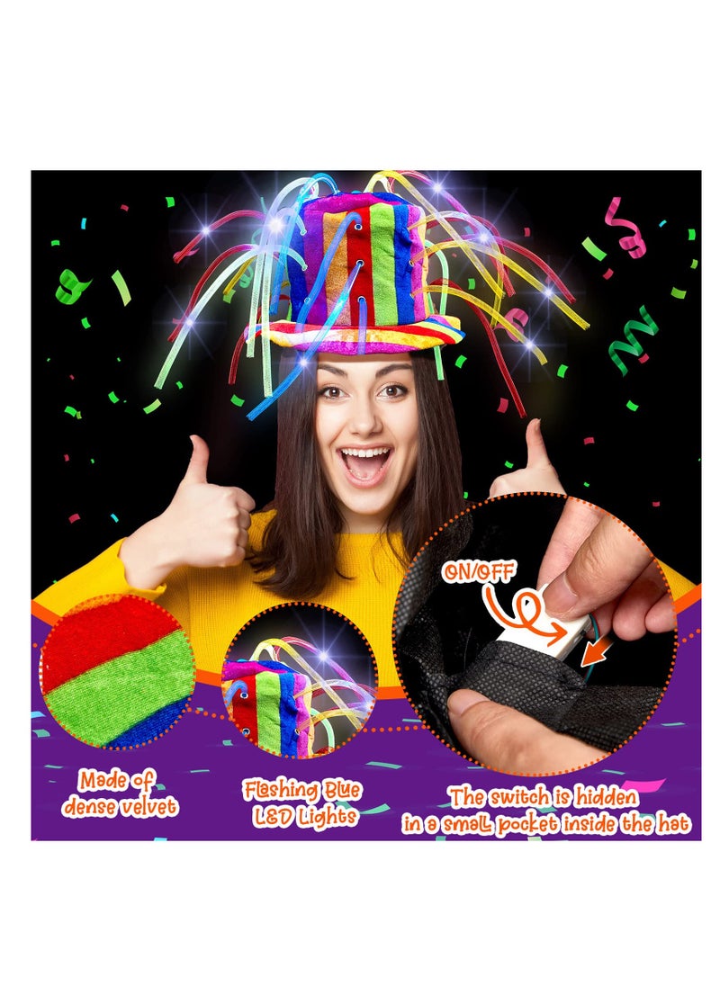 Generic - 2 Pieces LED Funny Clown Crazy Hat, Mardi Gras Jester Hat Light up Hats Noodle Hair Hat, Jester Party Costume for Adults Kids Party Supplies Mardi Gras Party Decor Crazy Hat Day Carnival Dress - Image 1
