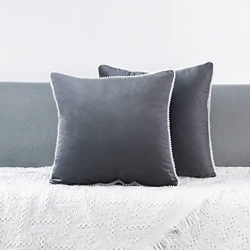 CottonFry Set of 2 Soft Velvet Cushion Covers Pillowcases Square Decorative Bubble pom pom lace Throw Pillow Covers - Image 1
