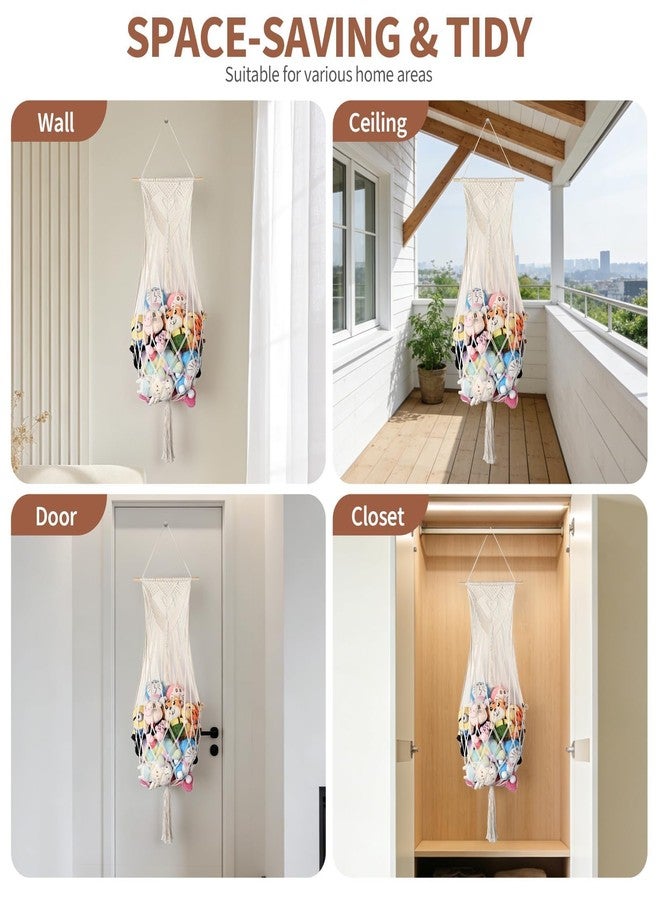 Aufee Stuffed Animal Storage, 5Ft Corner Hanging Stuffy Toy Hammock, Large Stuffed Animal Holder Organizer with Hooks, Macrame Plushie Net for Nursery Kids Playroom Bedroom Decoration (Cream) - Image 2