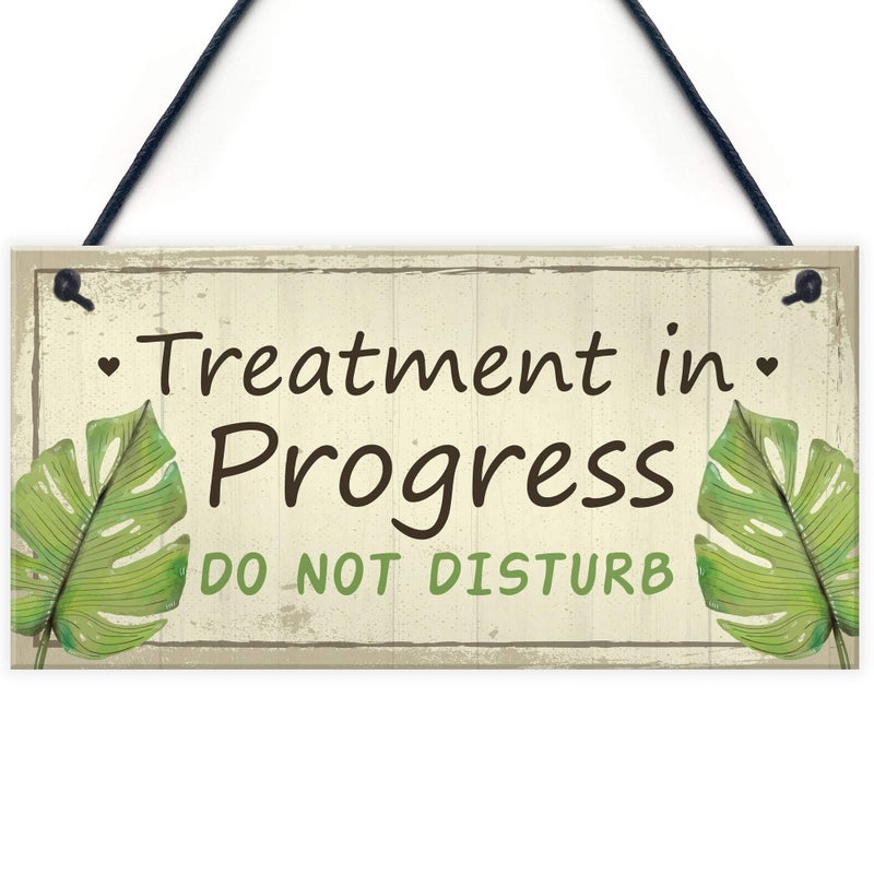 RED OCEAN TREATMENT IN PROGRESS Do Not Disturb Shabby Chic Hanging Door Sign Salon Spa Plaque
